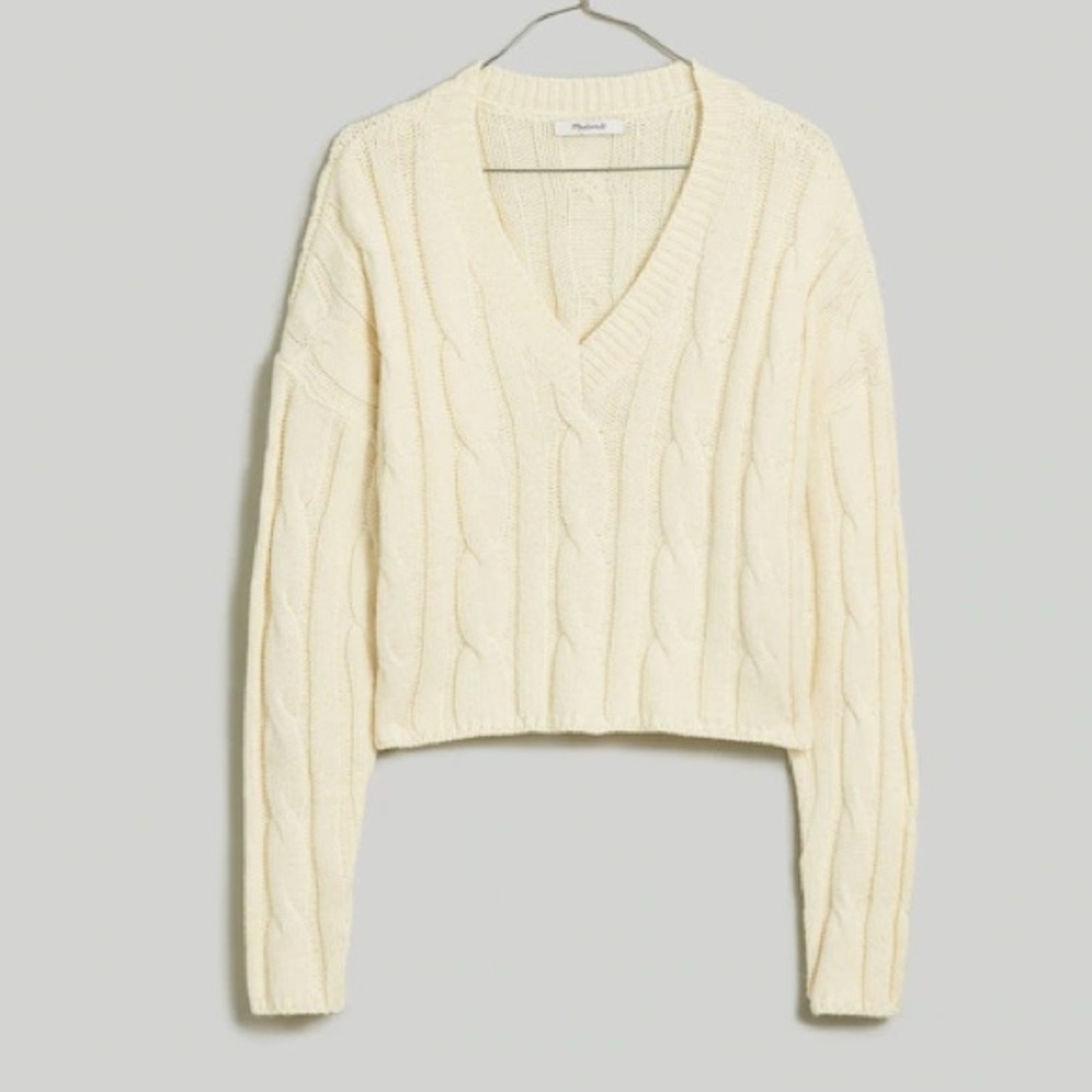 MADEWELL Cable-Knit V-Neck Crop Sweater